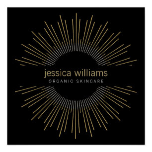 Poster Élégante Beauté Gold Sunburst Logo sur Noir