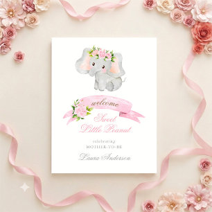 Poster Élégante Bienvenue Baby Shower Eléphant Rose