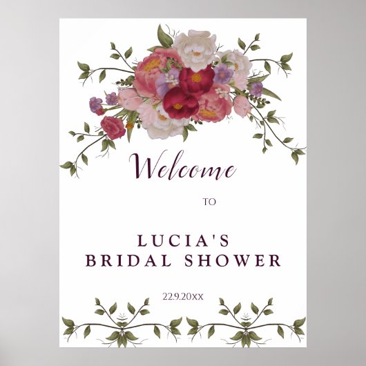 Poster Élégante Bienvenue Fleurie Bordeaux pour une Fête (Devant)