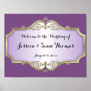 Poster Élégante Bienvenue Mariage Satin Antique