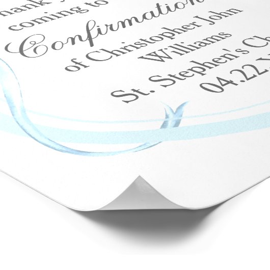 Poster Élégante Bleu Ruban Bow Confirmation Party (Coin)