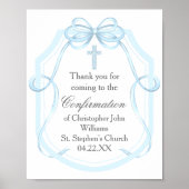 Poster Élégante Bleu Ruban Bow Confirmation Party (Devant)