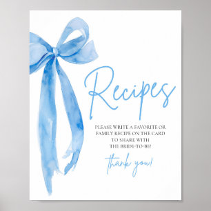 Poster Élégante Bleue Bow Elle lie le noeud Recettes Sign