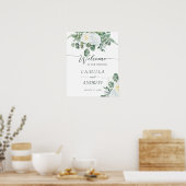 Poster Elégante Boho Roses blanches avec verdure Bienvenu (Cuisine)
