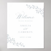 Poster Élégante branche feuille Botanique Bleu Mariage Bi (Devant)