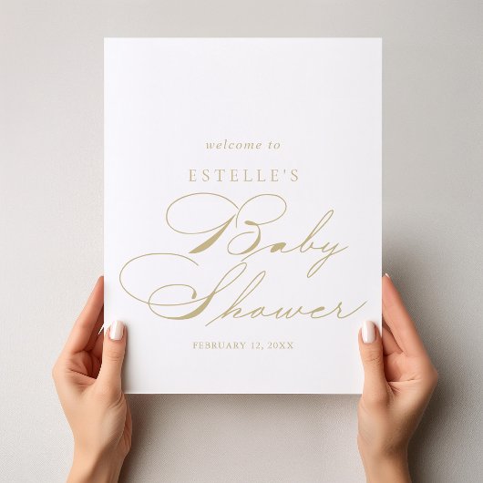 Poster Elégante Calligraphie Baby shower Or Bienvenue