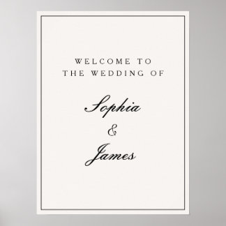 Poster Élégante calligraphie Black Frame Welcome Mariage