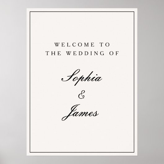 Poster Élégante calligraphie Black Frame Welcome Mariage (Devant)