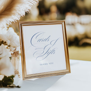 Poster Elégante Calligraphie Bleue Dusty Cartes et Cadeau