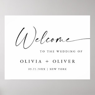 Poster Élégante Calligraphie de Bienvenue Mariage Minimal