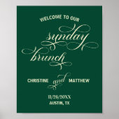 Poster Élégante calligraphie dimanche Brunch Turquoise Bi (Devant)
