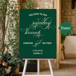 Poster Élégante calligraphie dimanche Brunch Turquoise Bi