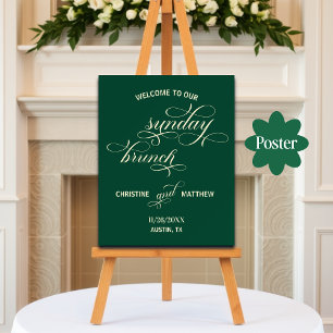 Poster Élégante calligraphie dimanche Brunch Turquoise Bi