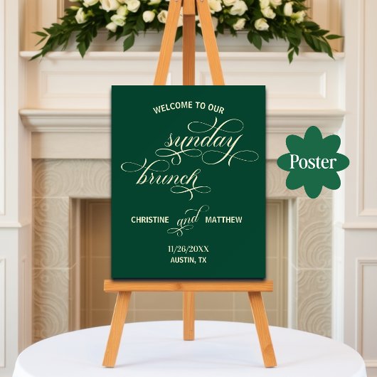 Poster Élégante calligraphie dimanche Brunch Turquoise Bi