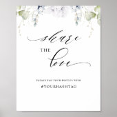 Poster Élégante calligraphie florale Bleu Blanc (Devant)