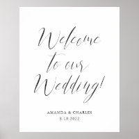 Élégante calligraphie noir blanc Mariage Bienvenue
