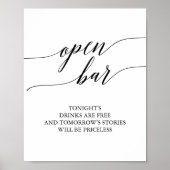 Poster Élégante calligraphie noir Open Bar Sign (Devant)