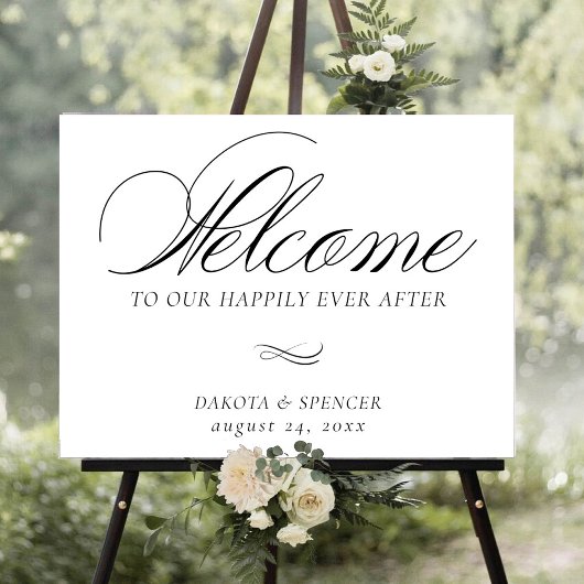 Poster Élégante Calligraphie noire Bienvenue | Mariage ch