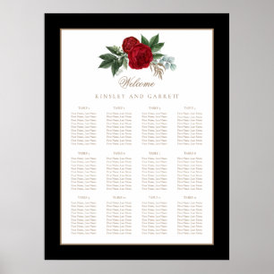 Poster Élégante calligraphie or Rouge Floral Mariage