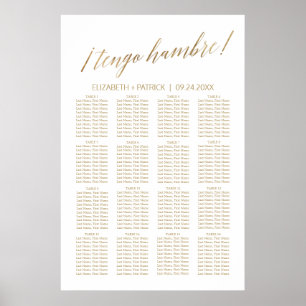 Poster Élégante calligraphie Or Tengo Hambre Plan Table