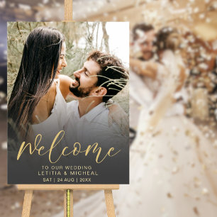 Poster Élégante Calligraphie Photo de Mariage Noir & Or