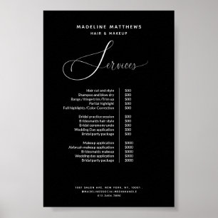 Poster Élégante calligraphie Salon noir Tarification Serv
