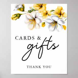 Poster Élégante Carte Florale Jaune & Cadeau Mariage Sign