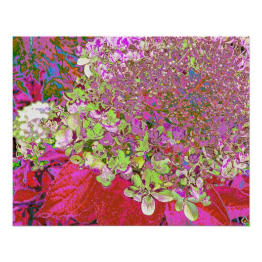 Poster Élégante Chartreuse Vert, Rose et Bleu Hydrangée (Devant)