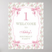 Poster Elégante coquette Bow rose 1er anniversaire Bienve (Devant)