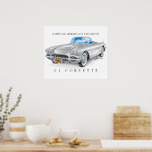 Poster Elégante Corvette C1 Illustration couleur argent (Cuisine)