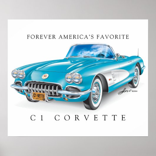 Poster Elégante Corvette C1 Illustration Couleur Cascade (Devant)
