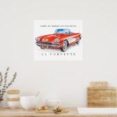 Poster Elégante Corvette C1 Illustration Rouge (Cuisine)