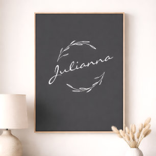 Poster Élégante couronne botanique en gris Personnalisée