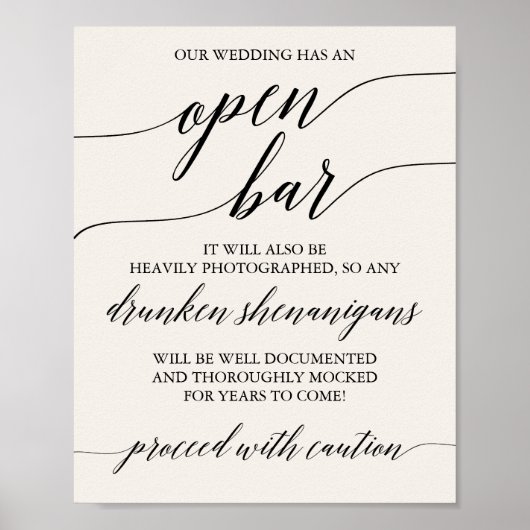 Poster Élégante crème de calligraphie noire Attention Ope (Devant)