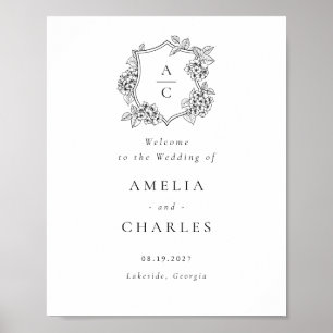 Poster Élégante Crête d'Hydrangea Florale Mariage Bienven