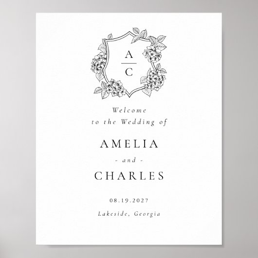 Poster Élégante Crête d'Hydrangea Florale Mariage Bienven (Devant)