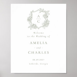 Poster Élégante Crête d'Hydrangea Florale Mariage Bienven