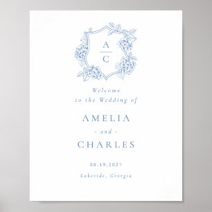Poster Élégante Crête d'Hydrangea Florale Mariage Bienven