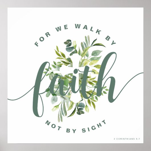 Poster Elégante Croix Florale Bible chrétienne Verse (Devant)