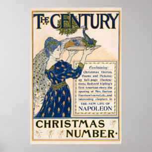 Poster Élégante Dame Art Nouveau avec Paon Hiver