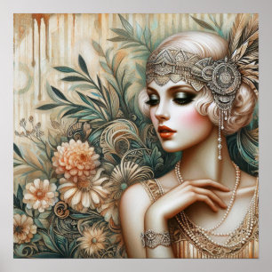 Poster Élégante dame du Flapper des années 1920 du Roarin