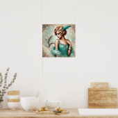 Poster Élégante dame en effigie dans une robe turquoise,  (Cuisine)