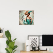 Poster Élégante dame en effigie dans une robe turquoise,  (Bureau à domicile)