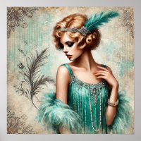 Élégante dame en effigie dans une robe turquoise,