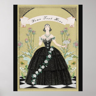 Poster Élégante Dame Gothique Victorienne Roses Blanches