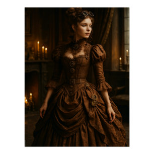 Poster Élégante dame victorienne Steampunk en brun