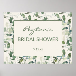 Poster Élégante douche de mariée mousse verte sauge eucal