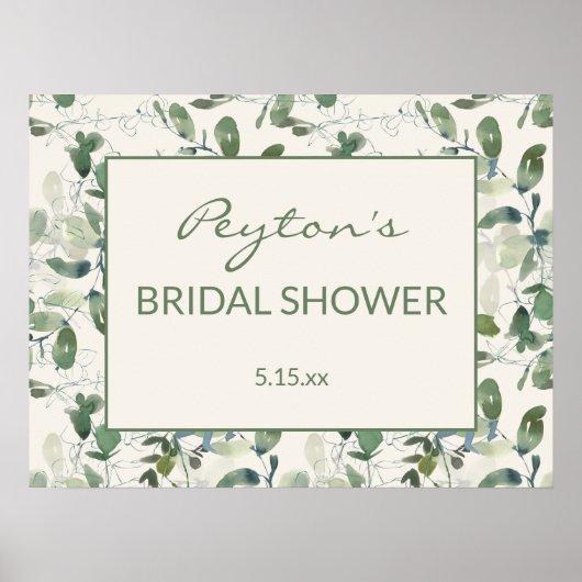 Poster Élégante douche de mariée mousse verte sauge eucal (Devant)