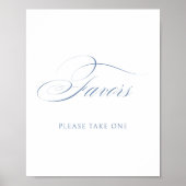 Poster Elégante Dusty Blue Calligraphie Mariage Faveurs (Devant)