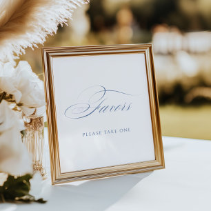 Poster Elégante Dusty Blue Calligraphie Mariage Faveurs